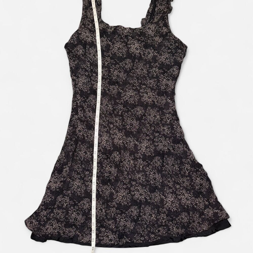 90s Eva Blue Black and Tan floral beaded ruffle dress - Picture 8 of 8